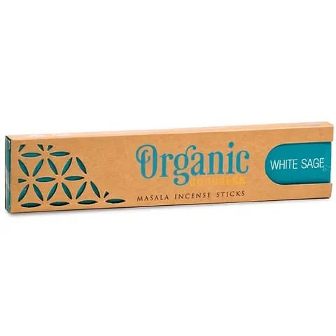Förpackning med Organic Goodness masala-rökelse, doft White sage.