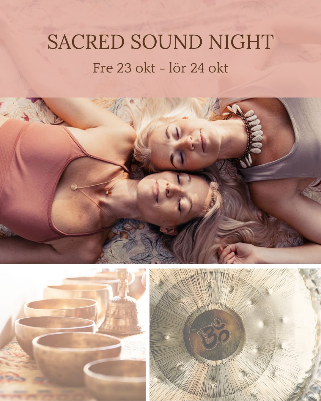 Originalaffisch för Sacred Sound Night, 23–24 oktober, med systrarna och klanginstrument.